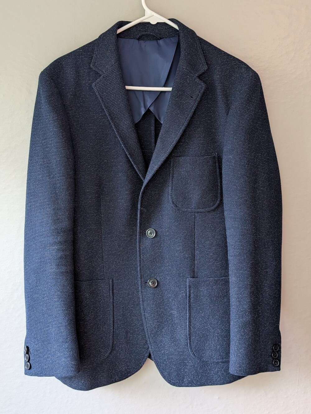 Frank & Oak Navy Textured Sport Coat - Two-Button Blazer